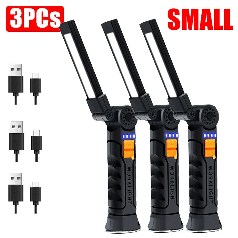 Portable COB LED Flashlight – USB Rechargeable Work Light with Magnetic Base & Hanging Lamp