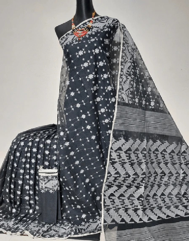 Silver-Black Jamdani Saree