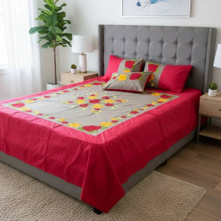 Double-Size Applique Bedsheet with Pillow Covers – Made of Twill Cotton Fabric. Factory Price - Save $60