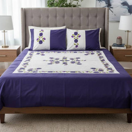 Double-Size Applique Bedsheet with Pillow Covers – Made of Twill Cotton Fabric. Factory Price - Save $60