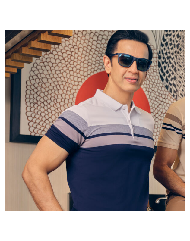 Richman White Color Stripe Half Sleeve Polo Shirt