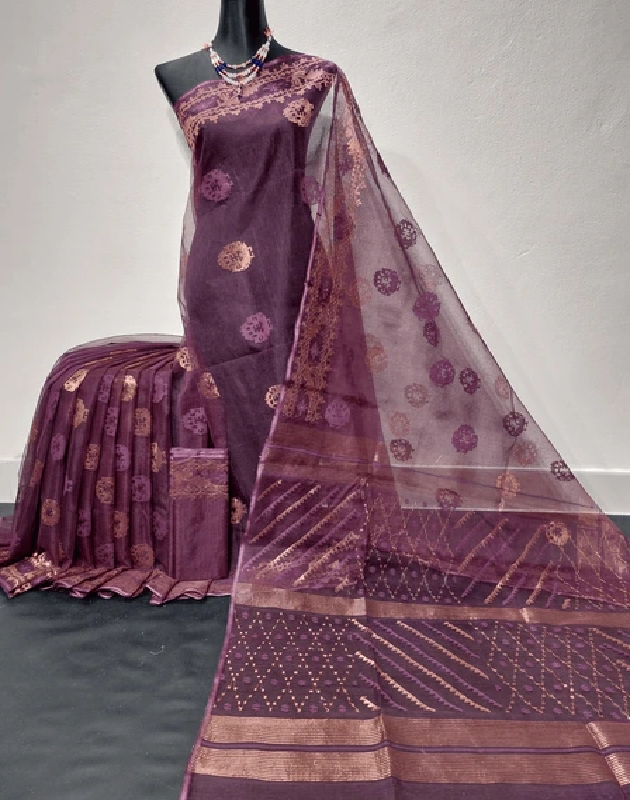 Maroon-Golden Jandani Saree