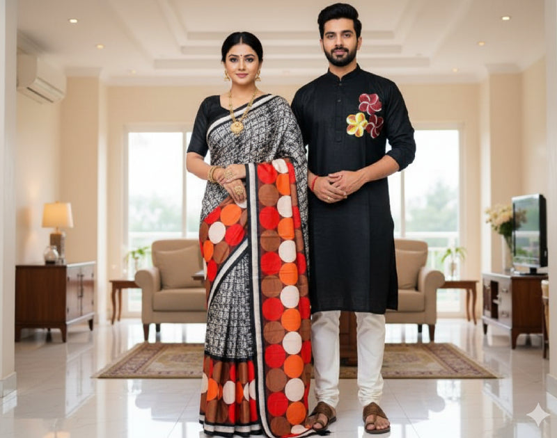 Chanderi Silk Saree with Digital Print Ash Color & Tassel – Includes Blouse Piece. Factory Price - Save $25