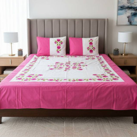Double-Size Applique Bedsheet with Pillow Covers – Made of Twill Cotton Fabric. Factory Price - Save $60