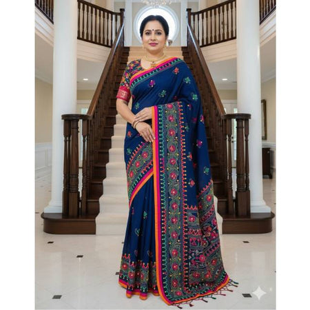 Gujarati Cotton Saree with Hand Embroidery Work. Factory Price - Save $77