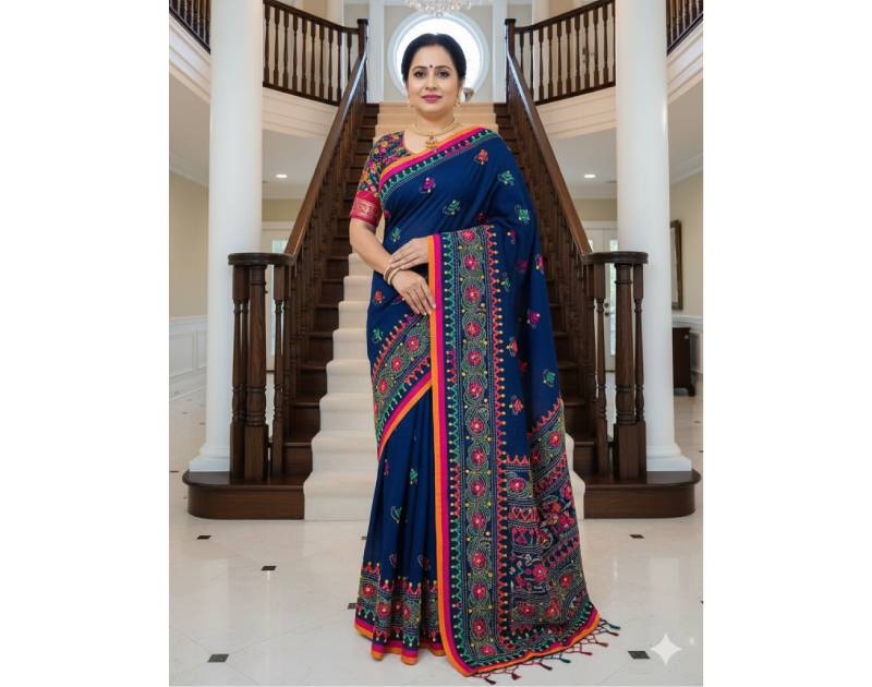 Gujarati Cotton Saree with Hand Embroidery Work. Factory Price - Save $77