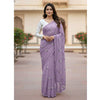 Premium Georgette Saree with Hand Embroidery Wisteria Purple Color, Lace Border & Matching Blouse Piece. Factory Price - Save $26