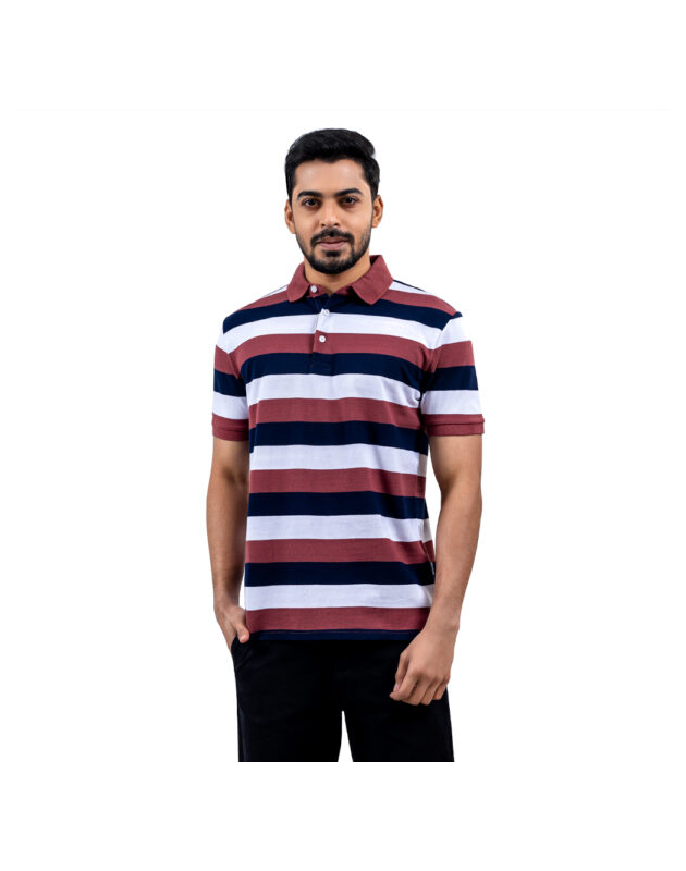Richman Maroon Color Stripe Half Sleeve Polo Shirt