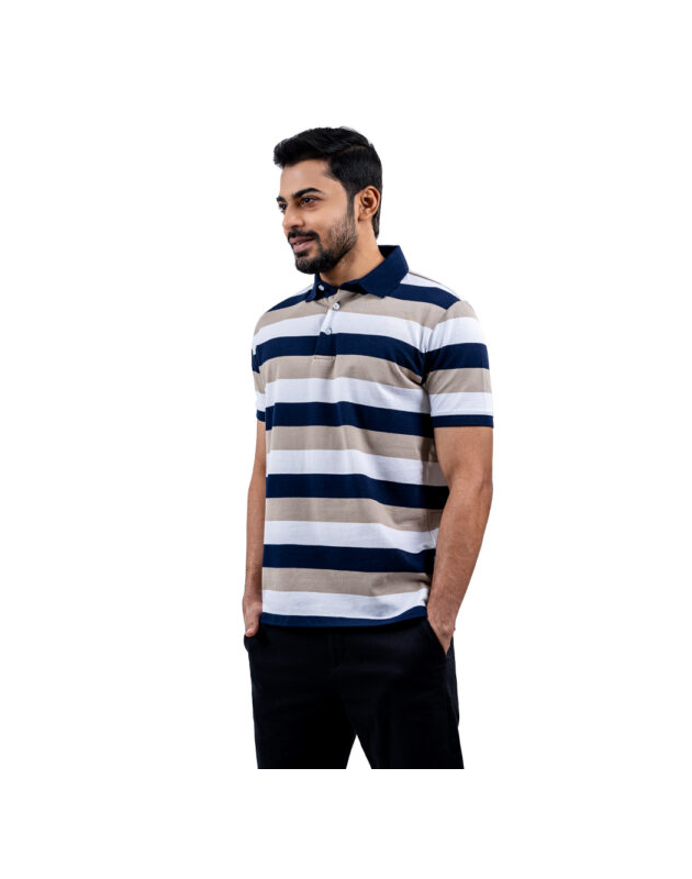 Richman Navy & White Stripe Half Sleeve Polo Shirt