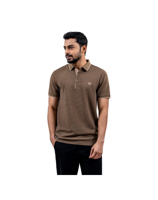 Richman Dark Khaki Color Solid Half Sleeve Polo Shirt