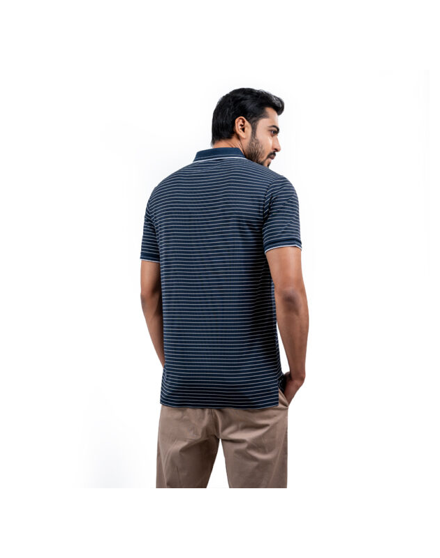Richman Dark Blue Color Stripe Half Sleeve Polo Shirt