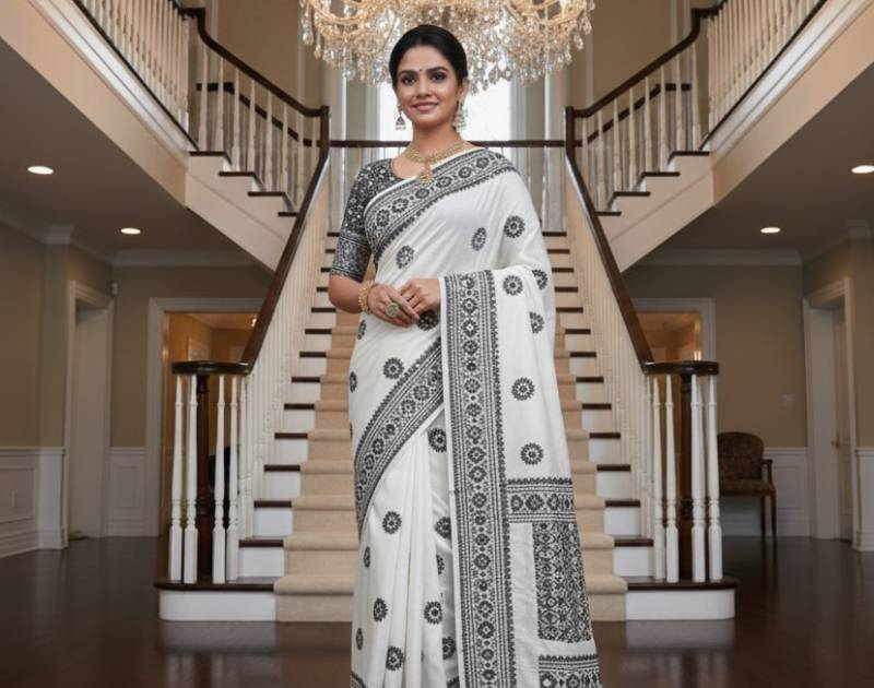 Gujarati Cotton Saree with Hand Embroidery Work. Factory Price - Save $77