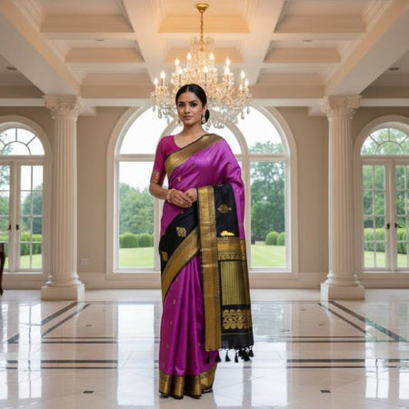 Gadwal Saree – Katan Silk Material Medium Orchid Color. Factory Price - Save $44