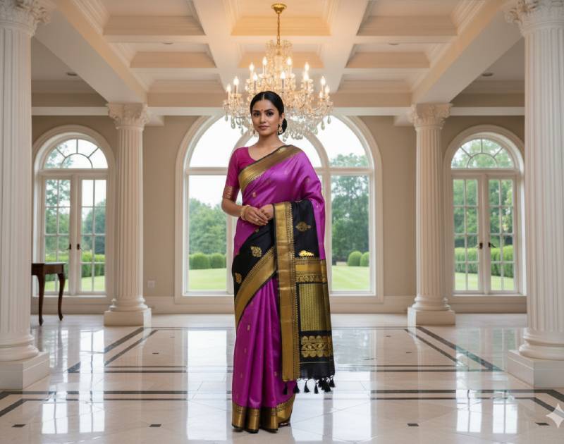 Gadwal Saree – Katan Silk Material Medium Orchid Color. Factory Price - Save $44