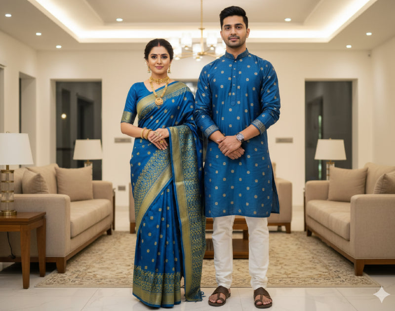 Chanderi Silk Saree with Digital Print Blue Color & Tassel – Includes Blouse Piece. Factory Price - Save $25