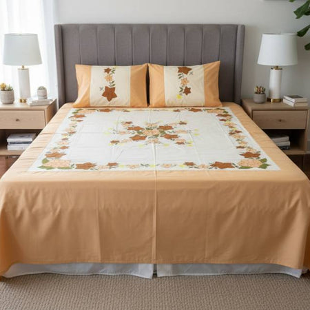 Double-Size Applique Bedsheet with Pillow Covers – Made of Twill Cotton Fabric. Factory Price - Save $60