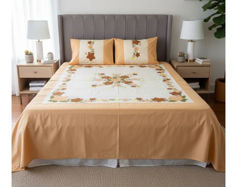Double-Size Applique Bedsheet with Pillow Covers – Made of Twill Cotton Fabric. Factory Price - Save $60