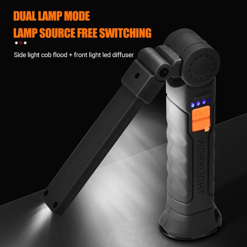 Portable COB LED Flashlight – USB Rechargeable Work Light with Magnetic Base & Hanging Lamp