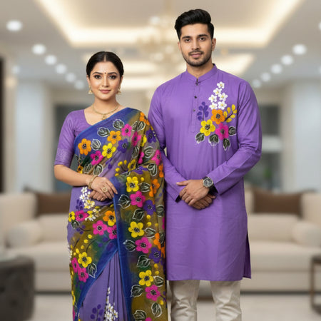 Premium Half Silk Saree Purple Color | Dhupion Silk Panjabi. Factory Price - Save $20