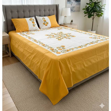 Double-Size Applique Bedsheet with Pillow Covers – Made of Twill Cotton Fabric. Factory Price - Save $60