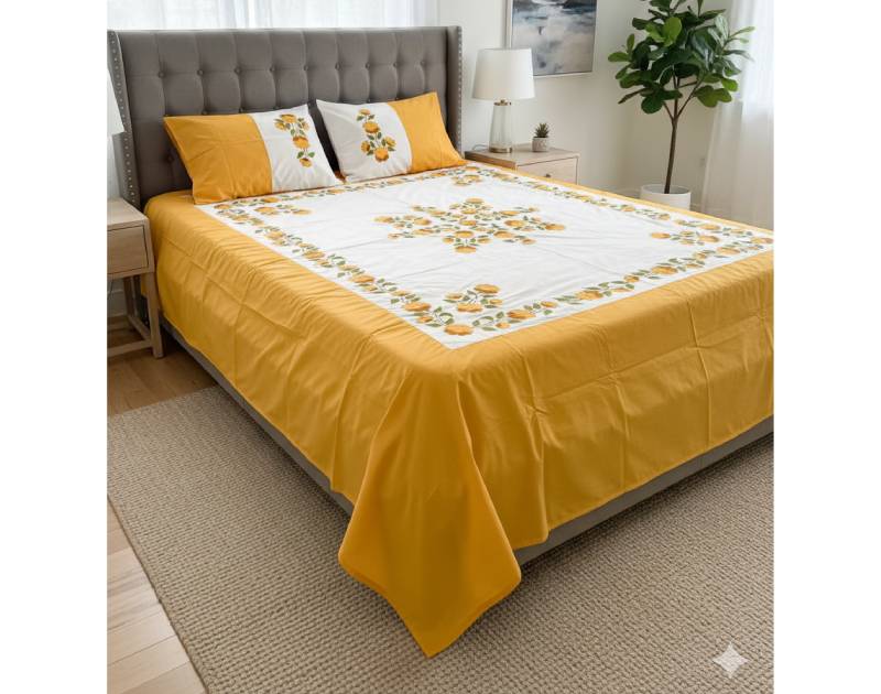 Double-Size Applique Bedsheet with Pillow Covers – Made of Twill Cotton Fabric. Factory Price - Save $60