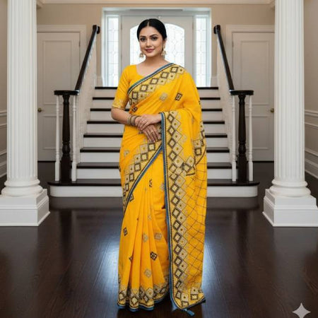 Gujarati Cotton Saree with Hand Embroidery Work. Factory Price - Save $77