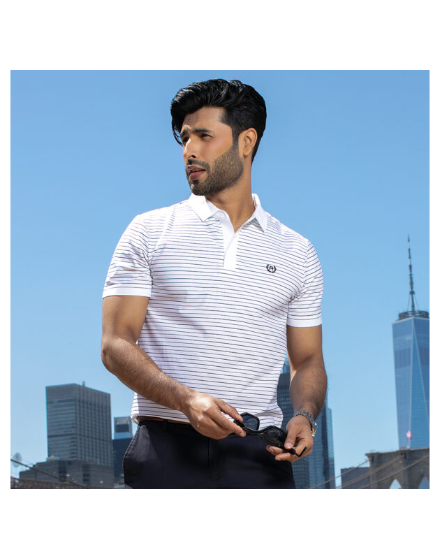 Richman White Color Stripe Half Sleeve Polo Shirt