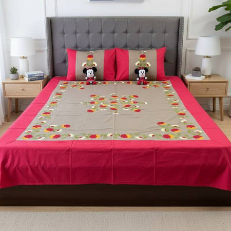 Double-Size Applique Bedsheet with Pillow Covers – Made of Twill Cotton Fabric. Factory Price - Save $60