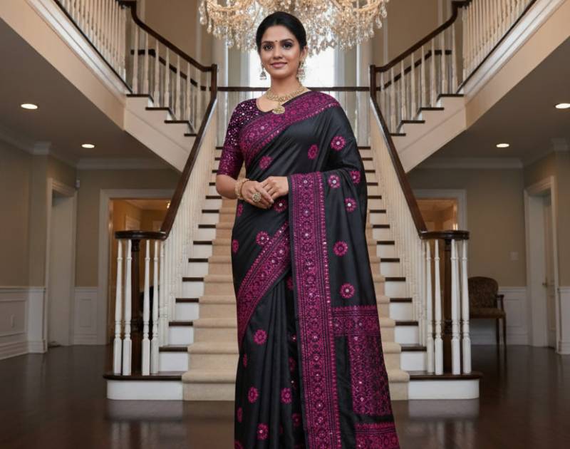 Gujarati Cotton Saree with Hand Embroidery Work. Factory Price - Save $77