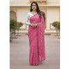 Premium Georgette Saree with Hand Embroidery Pale Violet Red Color, Lace Border & Matching Blouse Piece. Factory Price - Save $26