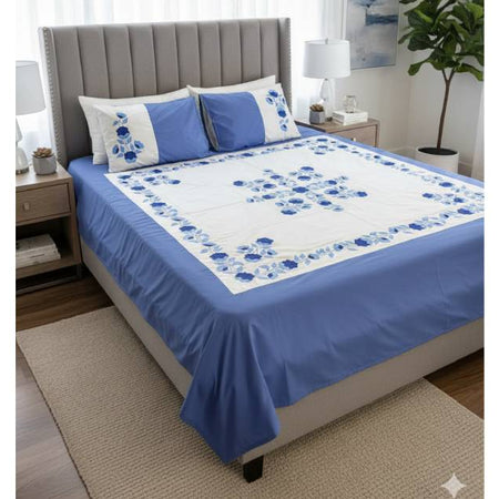Double-Size Applique Bedsheet with Pillow Covers – Made of Twill Cotton Fabric. Factory Price - Save $60