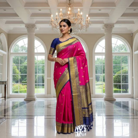 Gadwal Saree – Katan Silk Material Dark Carnation Pink. Factory Price - Save $44