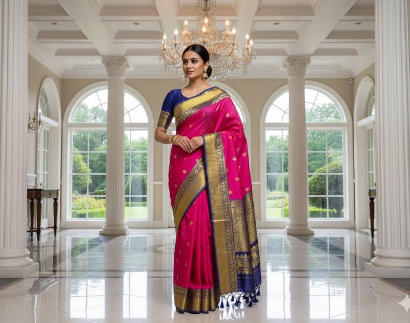 Gadwal Saree – Katan Silk Material Dark Carnation Pink. Factory Price - Save $44