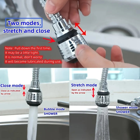 Kitchen Stainless Steel Faucet Sprinkler Water-saving Device Lengthening Rotating Splash Proof Sprinkler Spray Extender Bubbler