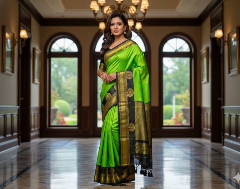 Gadwal Saree – Katan Silk Material Alien Green Color. Factory Price - Save $44