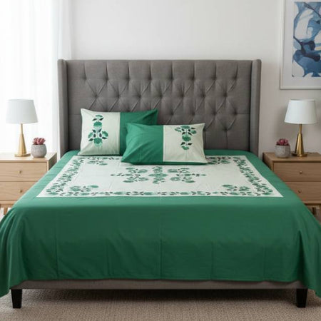 Double-Size Applique Bedsheet with Pillow Covers – Made of Twill Cotton Fabric. Factory Price - Save $60
