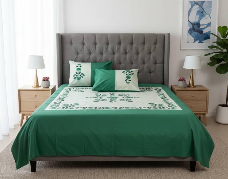 Double-Size Applique Bedsheet with Pillow Covers – Made of Twill Cotton Fabric. Factory Price - Save $60