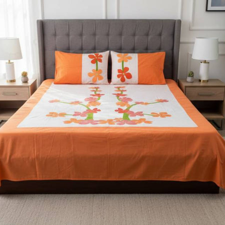 Double-Size Applique Bedsheet with Pillow Covers – Made of Twill Cotton Fabric. Factory Price - Save $60