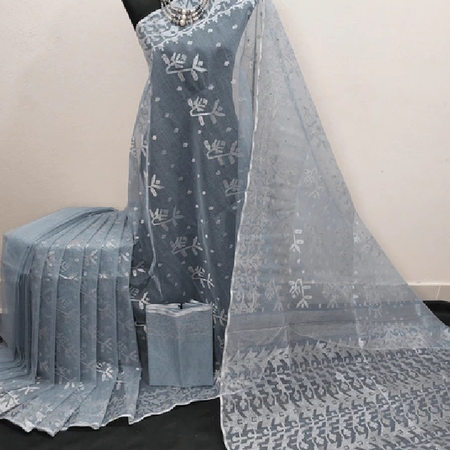 Jagged Ice-Silver Jamdani Saree