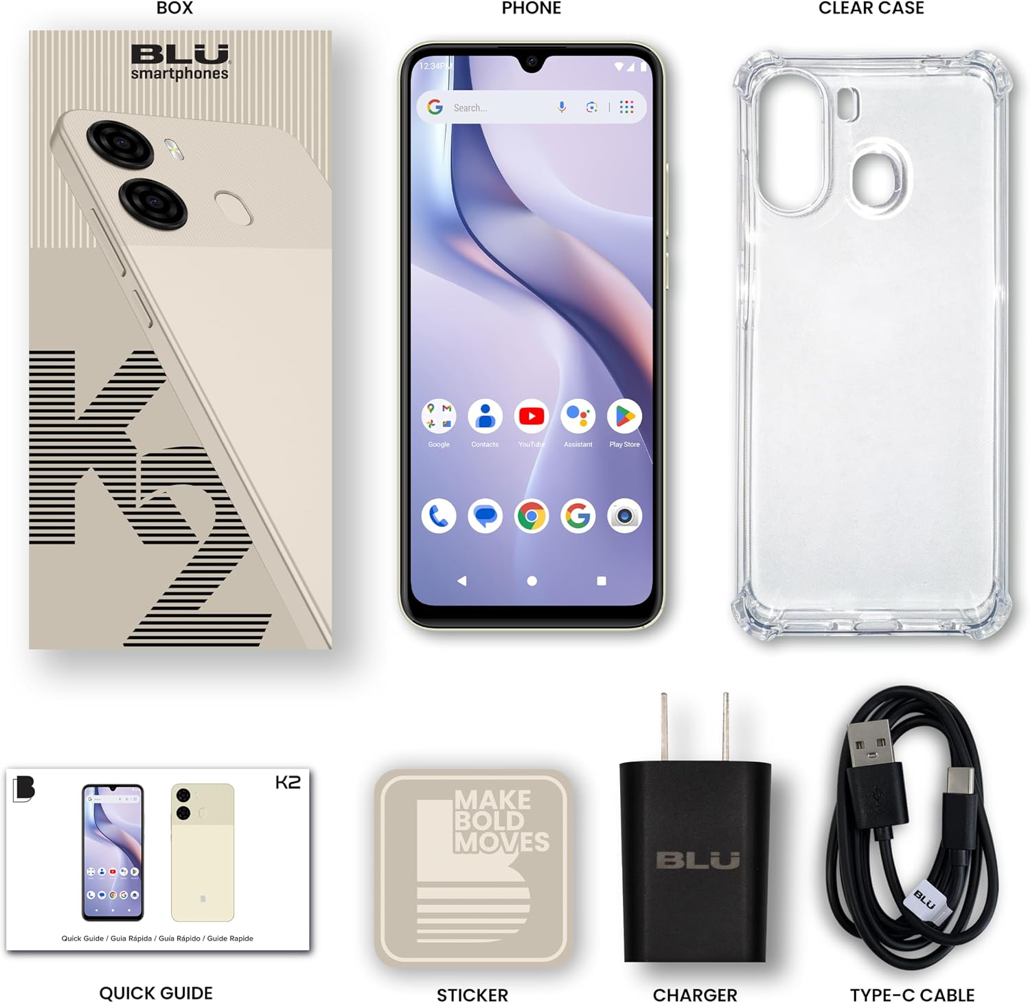 BLU K2 K0210WW 64GB Storage – Cream | Unlocked Smartphone