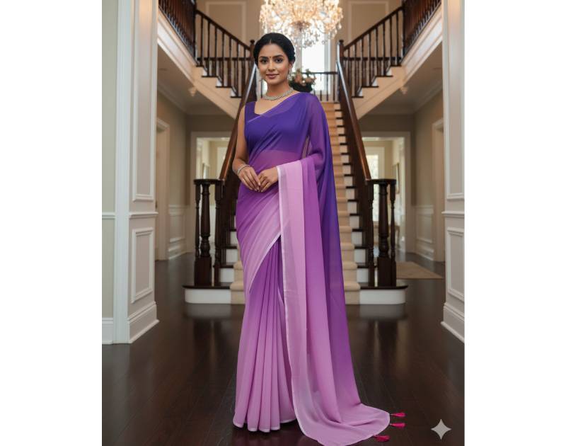 Georgette Saree – 12.5 Hands Length Dark Slate Blue With Opera Mauve Color. Factory Price - Save $25
