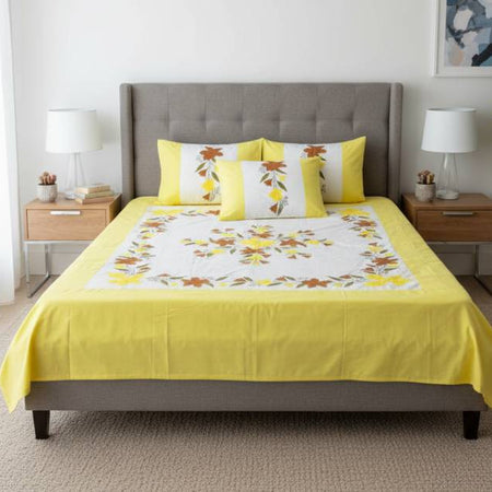Double-Size Applique Bedsheet with Pillow Covers – Made of Twill Cotton Fabric. Factory Price - Save $60