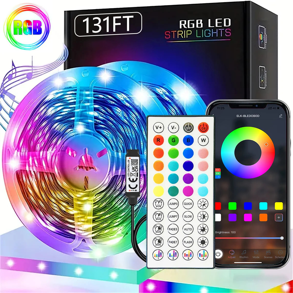 40M RGB LED Strip Lights – APP & Remote Control, Music Sync, USB 5V