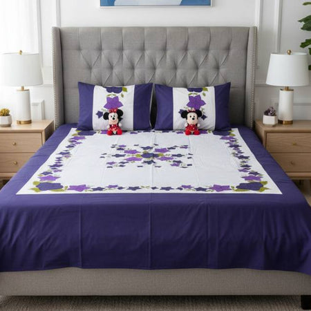 Double-Size Applique Bedsheet with Pillow Covers – Made of Twill Cotton Fabric. Factory Price - Save $60