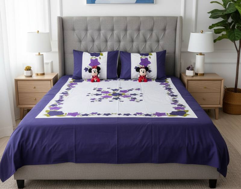 Double-Size Applique Bedsheet with Pillow Covers – Made of Twill Cotton Fabric. Factory Price - Save $60