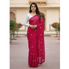 Premium Georgette Saree with Hand Embroidery Rich Maroon Color, Lace Border & Matching Blouse Piece. Factory Price - Save $26