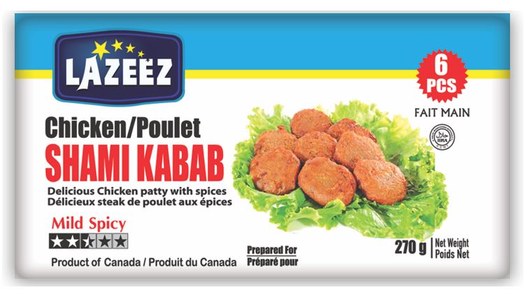 LAZEEZ Chicken Shami Kabab 270gms (6pcs) - Product of Canada