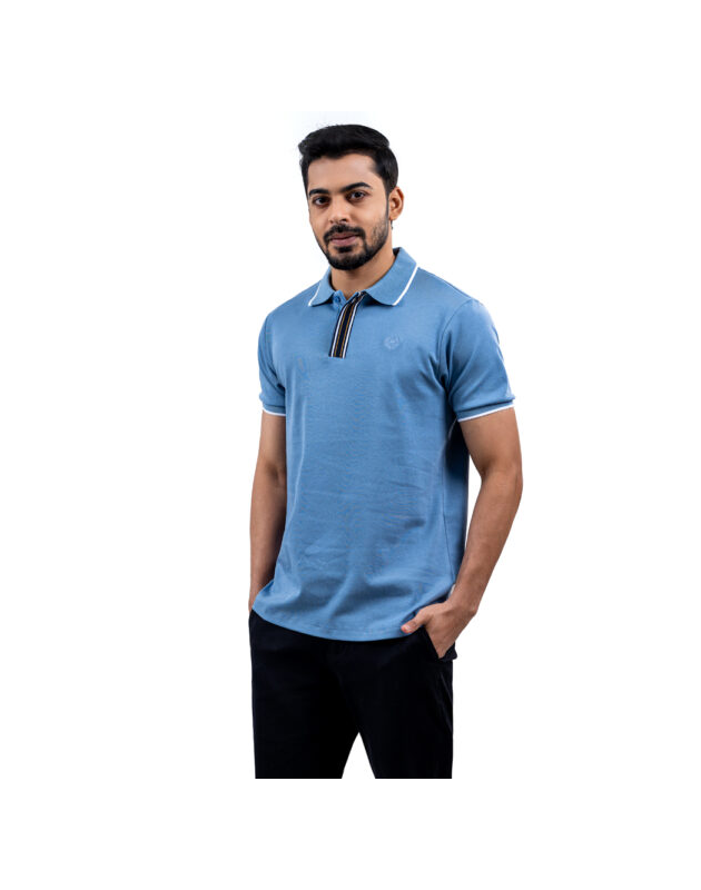Richman Sky Blue Color Solid Half Sleeve Polo Shirt