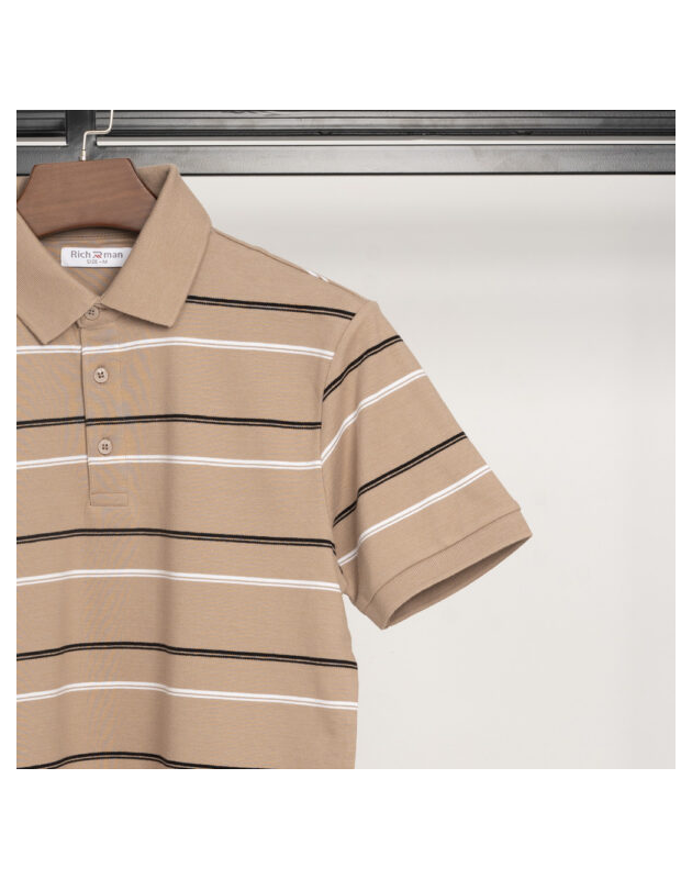 Richman Cream Color Stripe Half Sleeve Polo Shirt