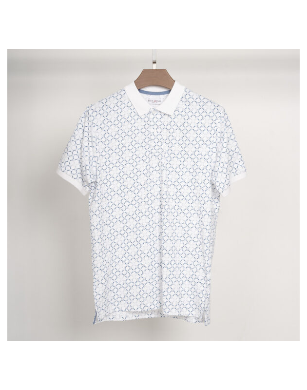 Richman White Color Printed Half Sleeve Polo Shirt